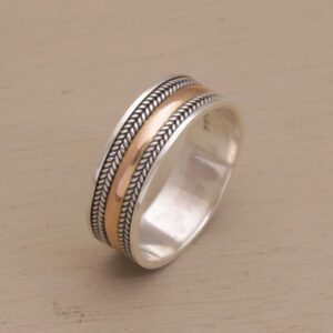 NOVICA No Stone Yellow Gold & Sterling Band Ring 'Way of Gold'