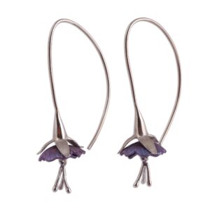 novica artisan handmade titanium plated sterling silver drop earrings floral no stone threader mexico modern [1.2 in l x 0.5 in w] ' sleepy flowers'