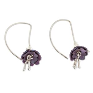 NOVICA Artisan Handmade Titanium Plated Sterling Silver Drop Earrings Floral No Stone Threader Mexico Modern [1.2 in L x 0.5 in W] ' Sleepy Flowers'