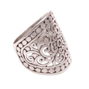 NOVICA Artisan Handmade .925 Sterling Silver Band Ring Wide from Indonesia Tone 'Memory of Bali'