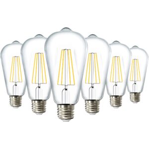 Sunco 6 Pack 60W Vintage LED Edison Bulbs Equivalent 8.5W CRI92 800 Lumens, Dimmable ST64 Filament 3000K Warm White E26 Medium Base Light Bulbs High Brightness Clear Glass Waterproof UL