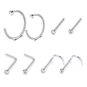 gagabody g23 titanium 20g nose ring hoop 2mm press fit crystal gem nose screw nose studs ring l-shaped bone piercing jewelry