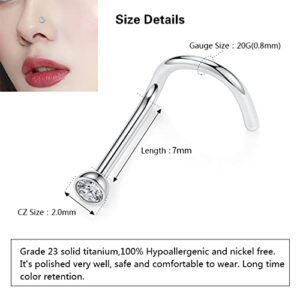 GAGABODY G23 Titanium 20G Nose Ring Hoop 2mm Press Fit Crystal Gem Nose Screw Nose Studs Ring L-Shaped Bone Piercing Jewelry