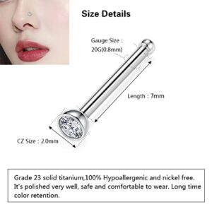 GAGABODY G23 Titanium 20G Nose Ring Hoop 2mm Press Fit Crystal Gem Nose Screw Nose Studs Ring L-Shaped Bone Piercing Jewelry