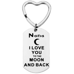 Nana Gift from Granddaughter Grandson I Love You to the Moon and Back Nana Keychain Cute Heart Key Ring Engraved Grandma Keychain Jewelry for Women Birthday Christmas Mother’s Day Present