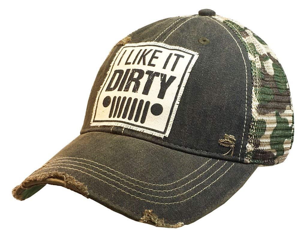 VINTAGE LIFE Distressed Baseball Caps Funny Trucker Hats with Sayings, Unisex (I Like It Dirty (Black camo))