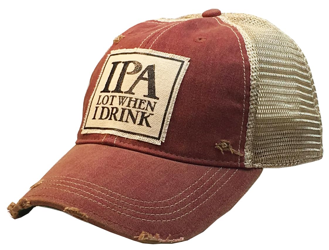 VINTAGE LIFE Distressed Baseball Caps Funny Trucker Hats with Sayings, Unisex (IPA Lot (Dark red))