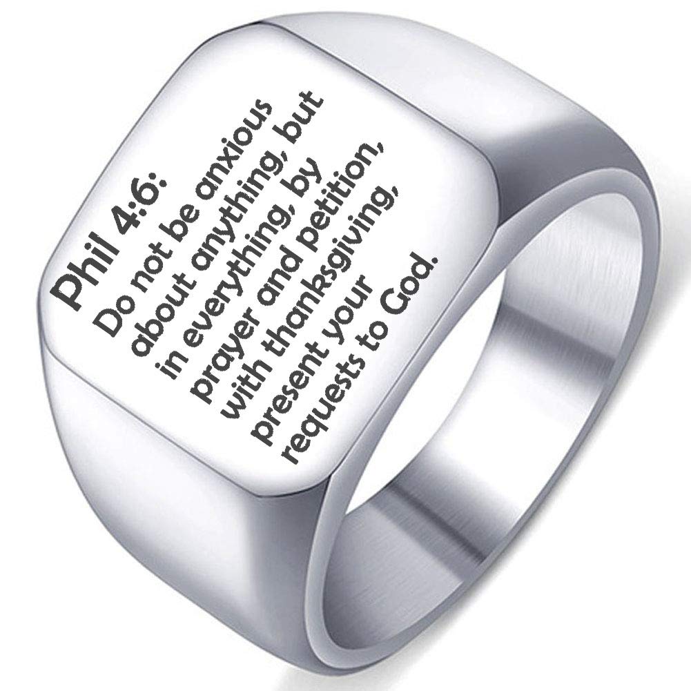 Bible Verse Philippians 4:6 Womens Stainless Steel Religious Christian Wedding Ring Band