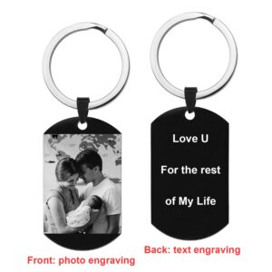 Queenberry Personalized Engraved Custom Photo Text Dog Tag Pendant Keychain