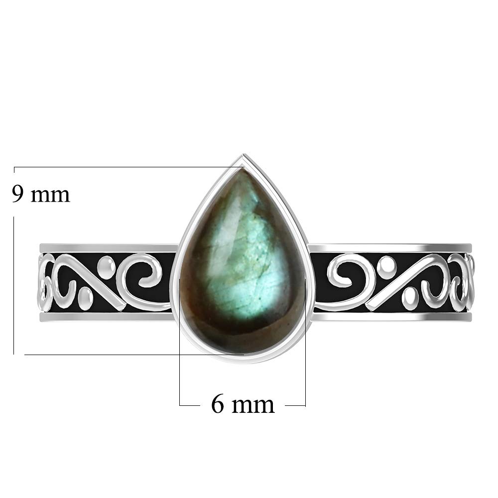 TISHAVI 1.25Cts Sterling Silver Genuine Natural Labradorite Ring For Women, Teardrop Labradorite Birthstone Ring Jewelry Gift For Women Mom Wife Girlfriend Sister