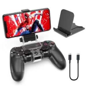 oivo ps4 controller phone mount clip for rmote play, mobile gaming clamp bracket phone holder with adjustable stand compatible with dualshock 4 /ps4 slim/ps4 pro controllers