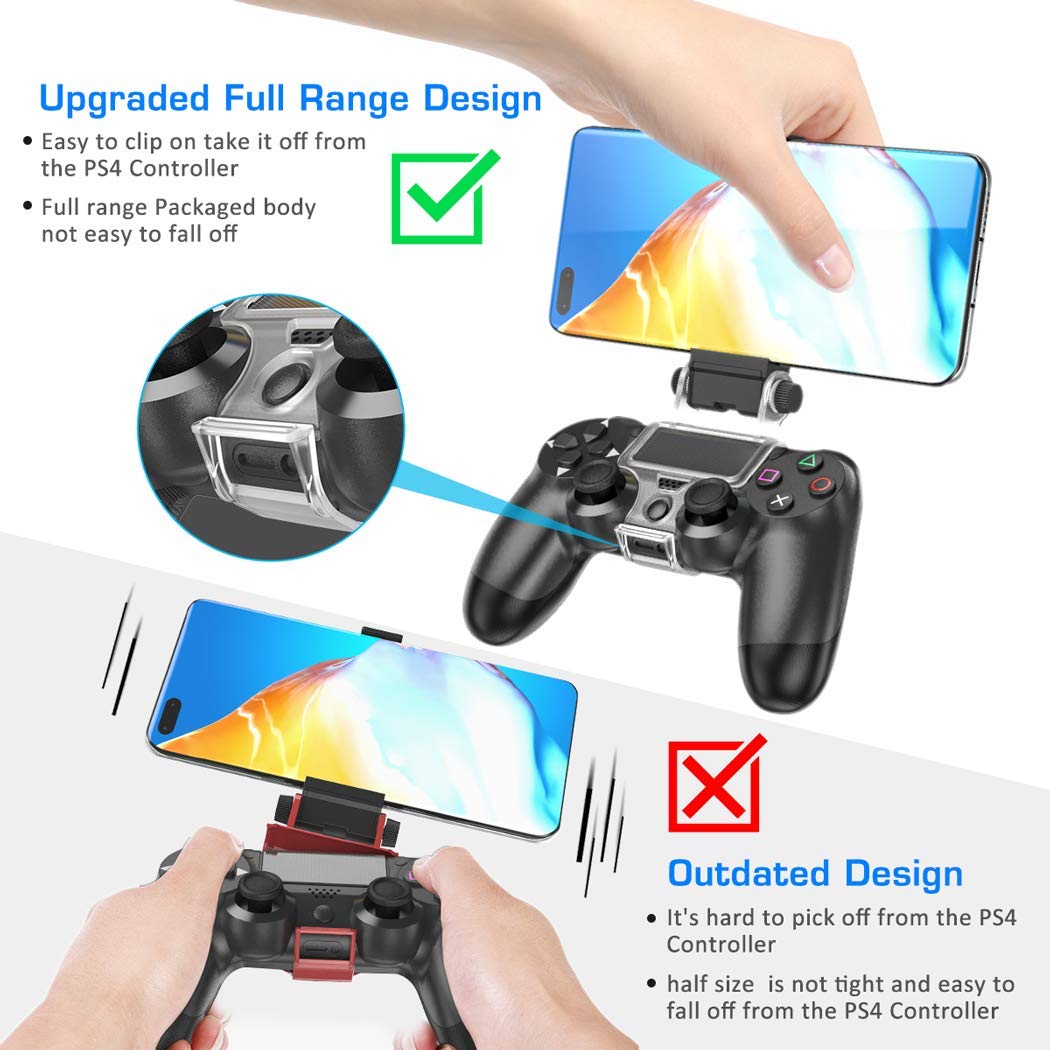 OIVO PS4 Controller Phone Mount Clip for Rmote Play, Mobile Gaming Clamp Bracket Phone Holder with Adjustable Stand Compatible with Dualshock 4 /PS4 Slim/PS4 Pro Controllers