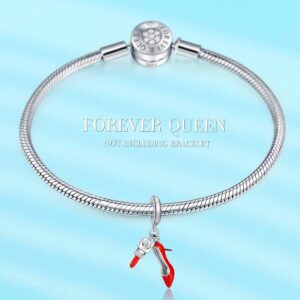 FOREVER QUEEN Red High Heels & Lipstick Charm fit Charms Bracelet 925 Sterling Silver Dangle Charm with Gift Box