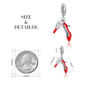 FOREVER QUEEN Red High Heels & Lipstick Charm fit Charms Bracelet 925 Sterling Silver Dangle Charm with Gift Box