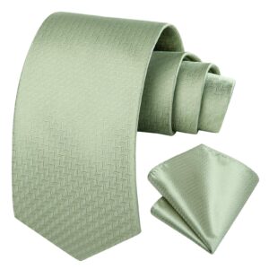 HISDERN Sage Green Ties for Men Wedding Light Green Tie and Pocket Square Set Mens Mint Green Silk Neckties Handkerchief Formal Business Necktie