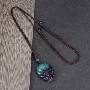 MANIFO Natural Crystal Gemstone Fox Pendant Necklace with Adjustable Woven Rope Chain (Fluorite)