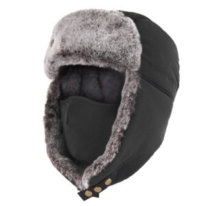 Unigear Winter Trapper Hat for Men Women, Faux Fur Ushanka Trooper Hat for Hunting Skiing with Detachable Face Mask Black