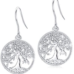 Tree-of-Life-Dangle-Earrings for Women, S925 Sterling Silver Fashion Drop Hook Jewelry Gift