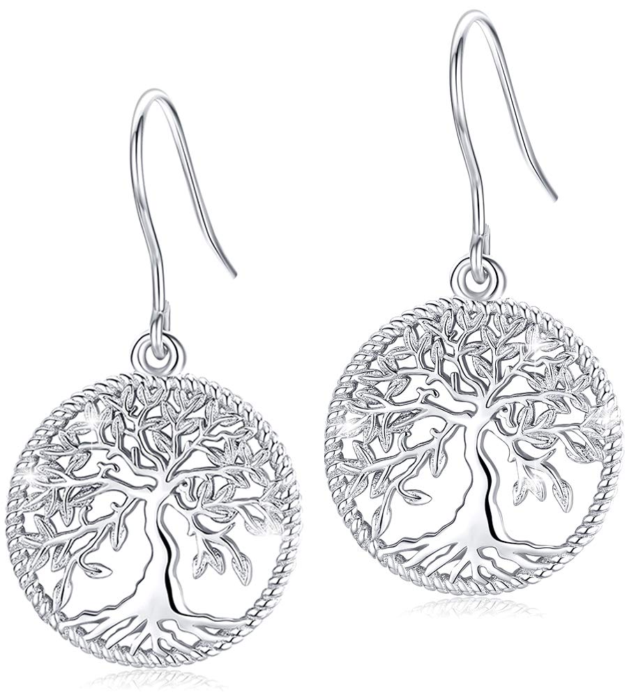 Tree-of-Life-Dangle-Earrings for Women, S925 Sterling Silver Fashion Drop Hook Jewelry Gift