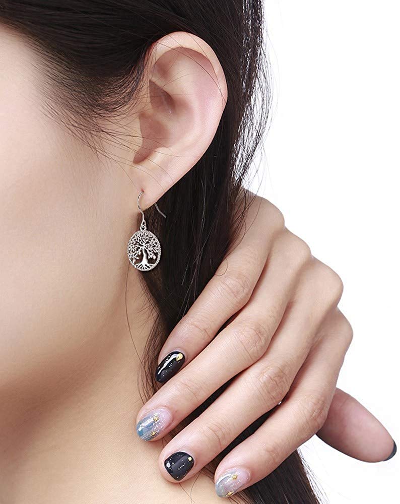 Tree-of-Life-Dangle-Earrings for Women, S925 Sterling Silver Fashion Drop Hook Jewelry Gift