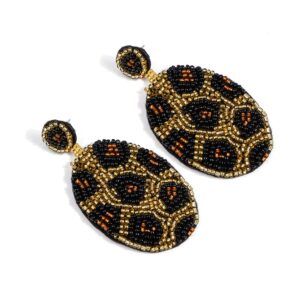 Women's Boho Handmade Beaded Drop Dangle Earrings Oval Leopard Bohemian Statement Jewelry (Gold)