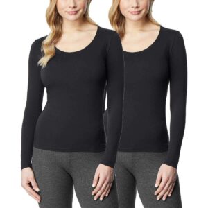 32 degrees ladies' heat long sleeve scoop neck tee 2-pack (s, black/black)