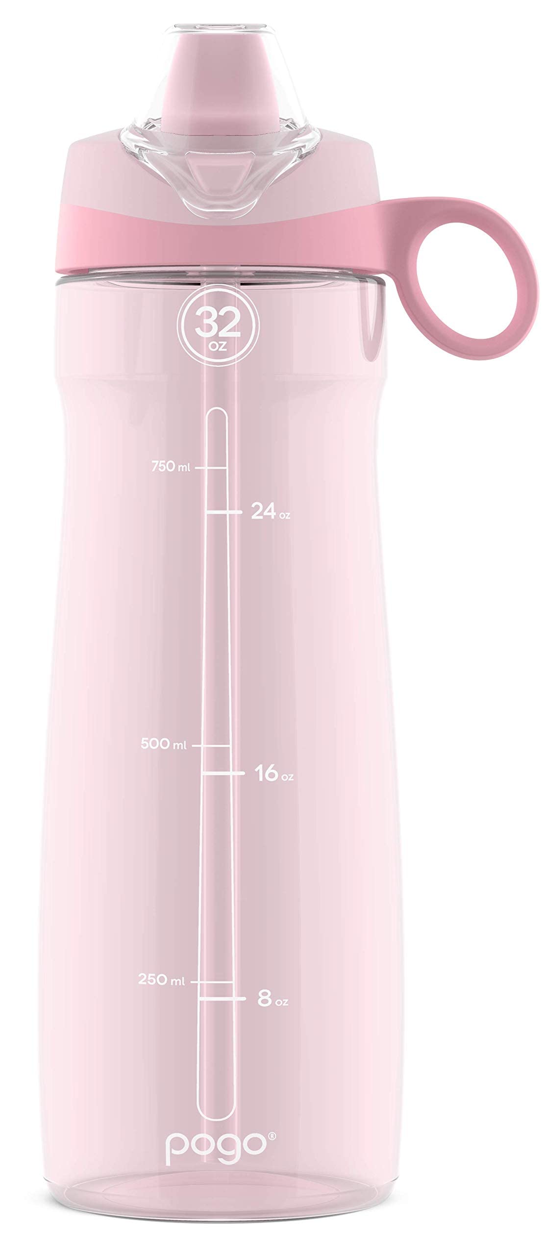 Pogo BPA-Free Tritan Plastic Water Bottle with Soft Straw, 32 Oz, Pink Satin