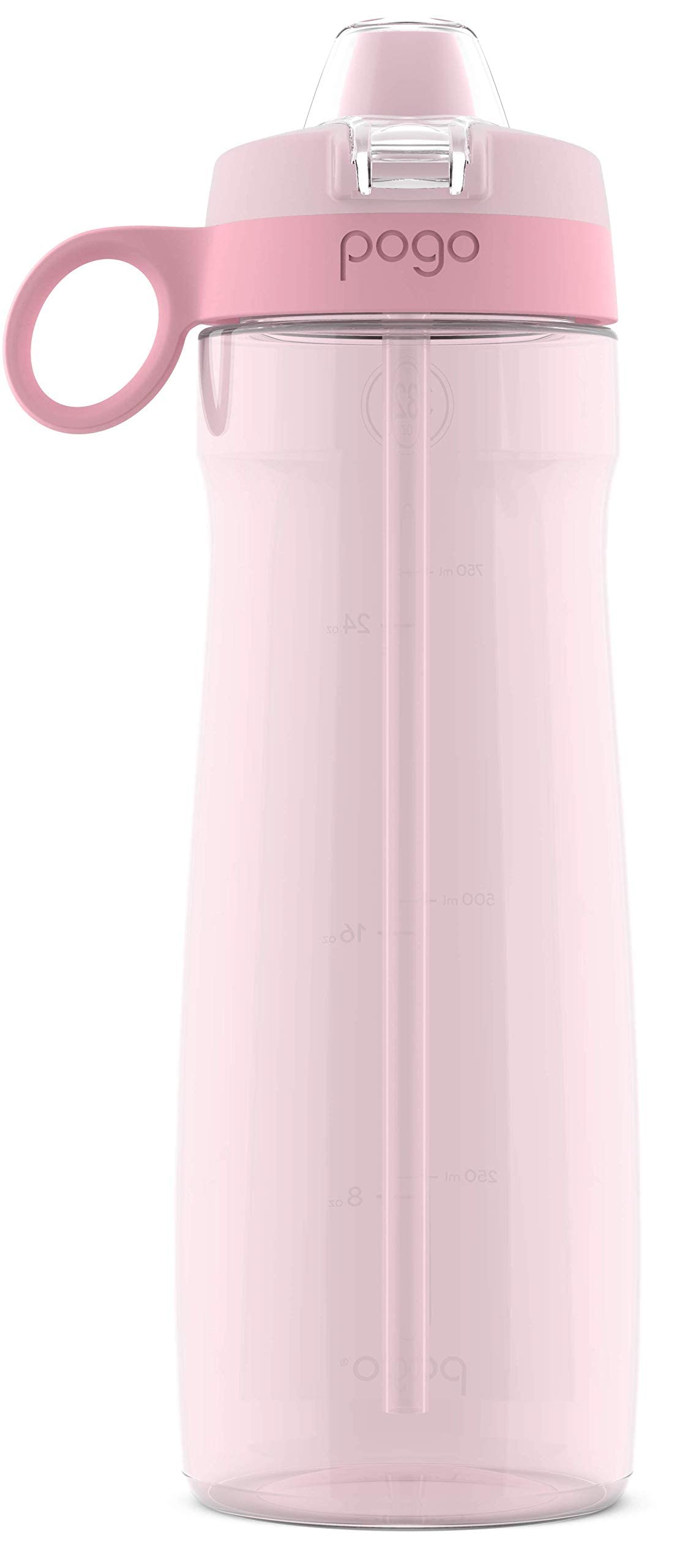 Pogo BPA-Free Tritan Plastic Water Bottle with Soft Straw, 32 Oz, Pink Satin