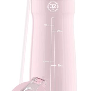 Pogo BPA-Free Tritan Plastic Water Bottle with Soft Straw, 32 Oz, Pink Satin