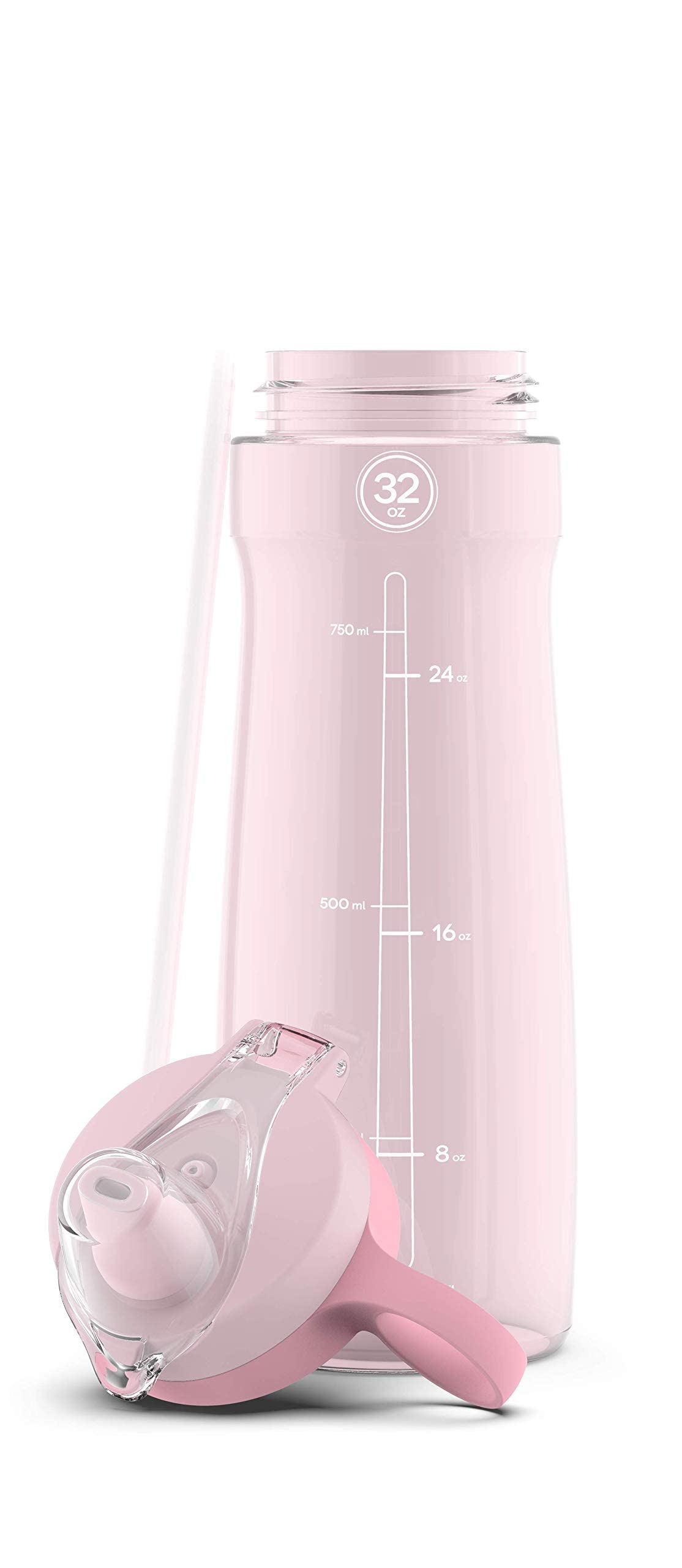 Pogo BPA-Free Tritan Plastic Water Bottle with Soft Straw, 32 Oz, Pink Satin