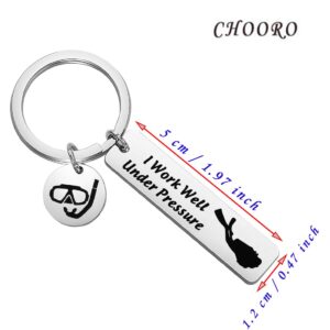 CHOORO Scuba Diving Gift Scuba Diver Gift I Work Well Under Pressure Keychain Extreme Sports Jewelry Great Gift for Divers (I Work Well K)