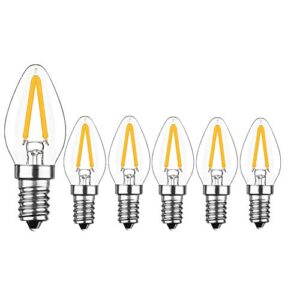 KIMROO 2W E12 C7 Candelabra LED Bulbs(6 Pack) 15W Enquivalent E12 Base LED Filament 2W Bulb 120V Dimmable 2700K Warm White Clear Glass C7 Mini Candle Torpedo Shape for Night Light (Warm White)