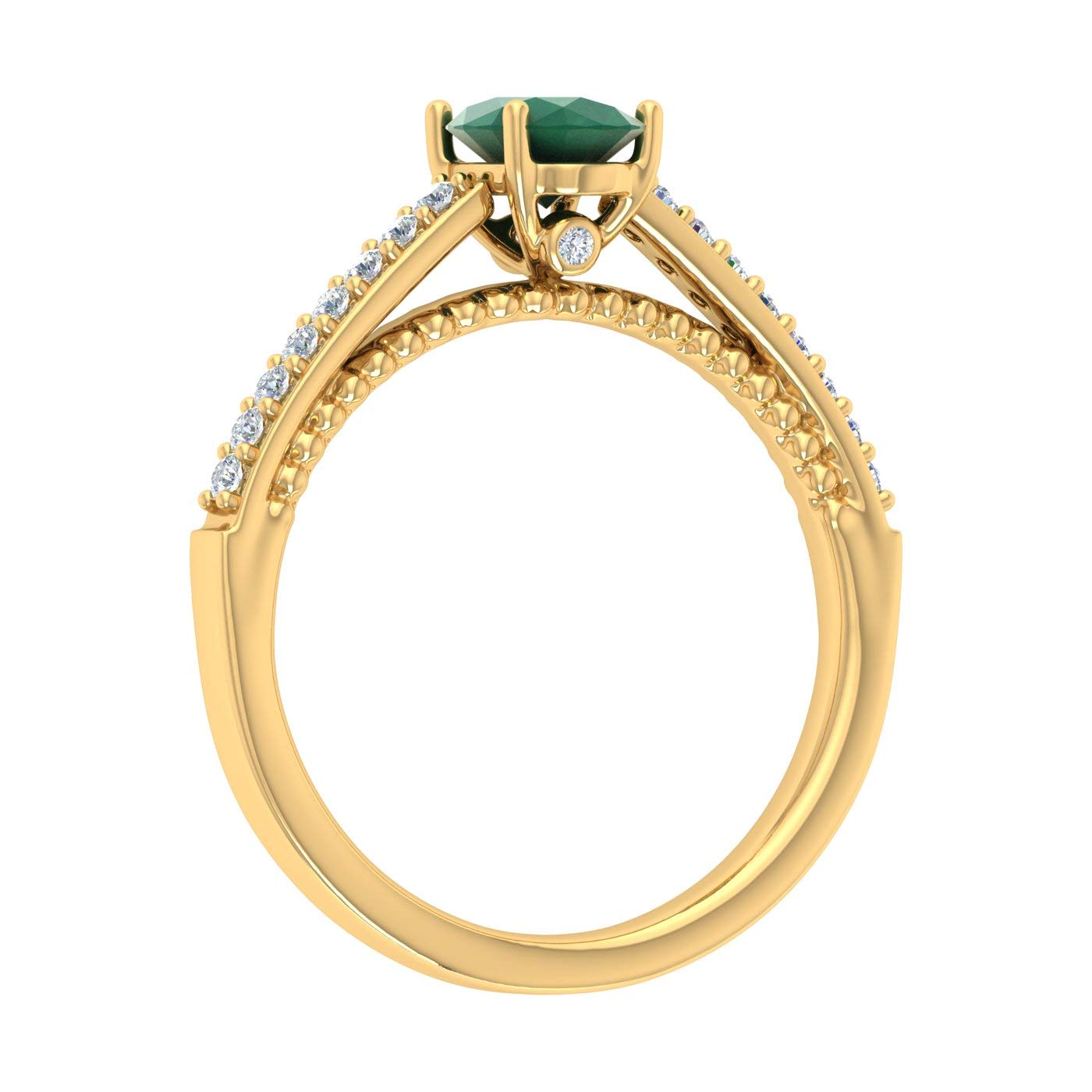 1 Carat Oval Shape Emerald and Round Diamond Solitaire Engagement Ring in 10K Yellow Gold (Ring Size 6)