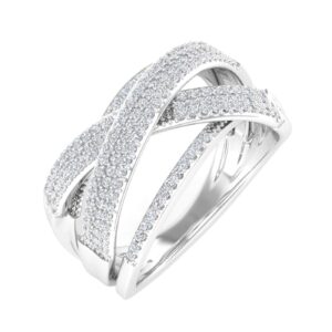 FINEROCK 0.52 Carat Diamond Bypass Wedding Band Ring in 10K White Gold (Ring Size 5)