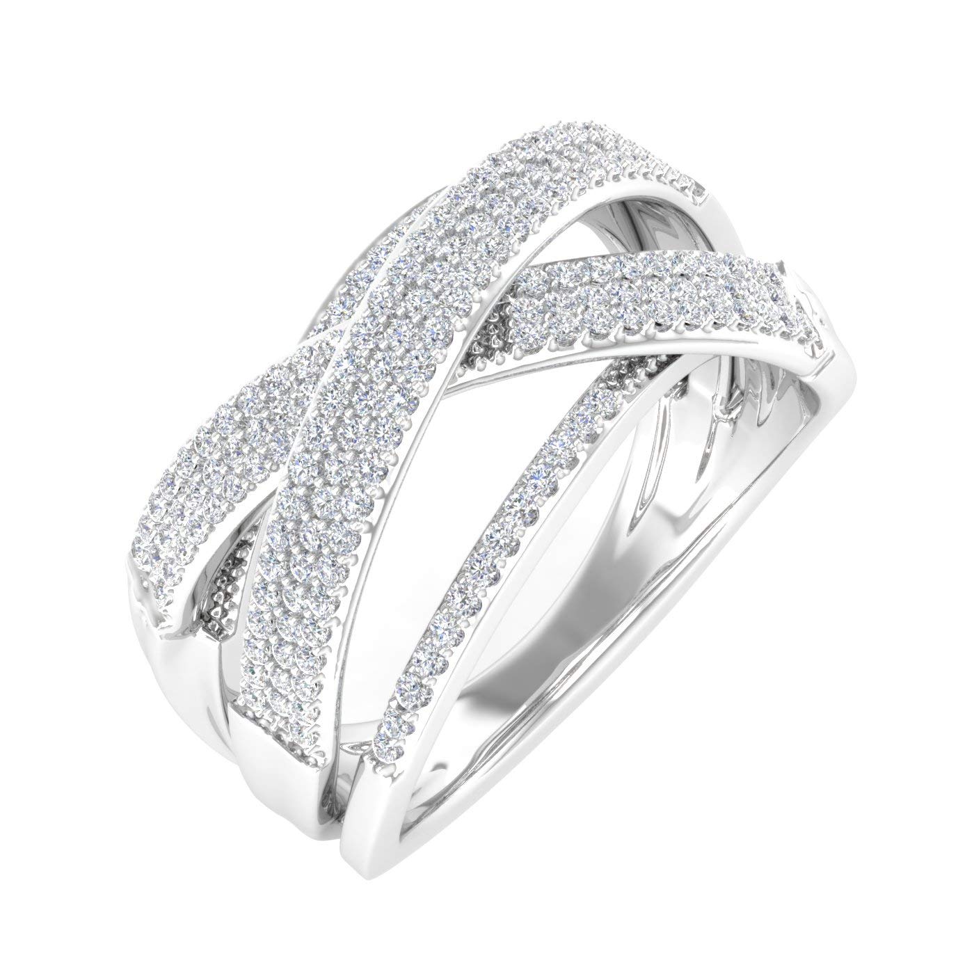 FINEROCK 0.52 Carat Diamond Bypass Wedding Band Ring in 10K White Gold (Ring Size 5)