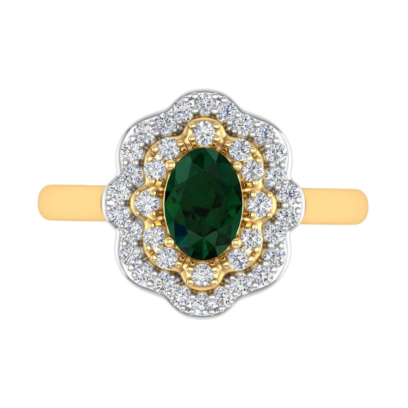 1.05 Carat Oval Shape Emerald and Round Diamond Engagement Ring in 10K Yellow Gold (Ring Size 7)