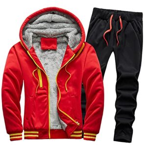 wocachi mens gradient patchwork tracksuit, hooded sweatshirt drawstring sweatpants sets zipper sports suit 2022 fall winter warm slim fit outdoor under 20 dollars solid color 2pcs sets