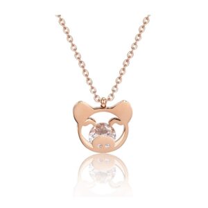 Caiyao Cute Pig Pendant Necklace Rose Gold Sweet Animal Necklace Gift for Women(with crystal)