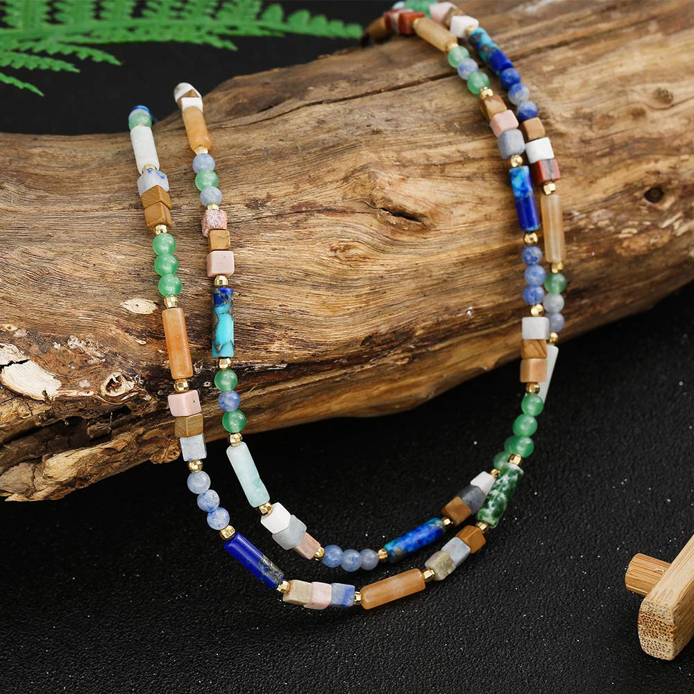 Boho Semi Precious Stone Beaded Mixed Layered Choker Necklace for Women