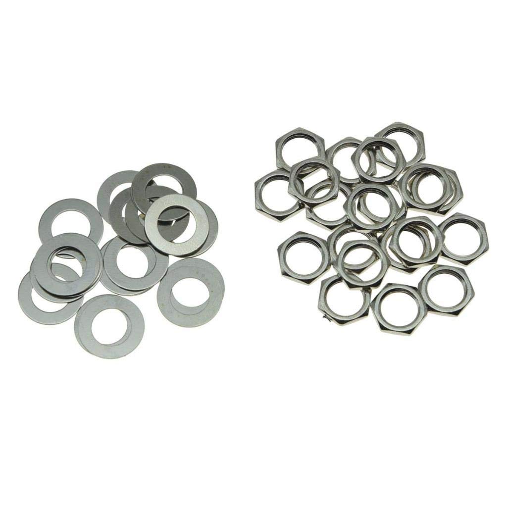 KAISH 20pcs US Thread 3/8" Guitar Pots Nuts Potentiometer Hex Nut and Washers for CTS Pots & Switchcraft Jacks Nickel