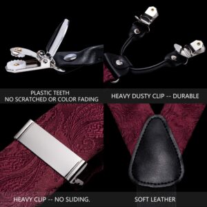 YOHOWA Mens Suspenders Set 6 Clips Strength Adjustable Y-Back Burgundy Braces Pre-Tied Bow Tie Formal Wedding Party