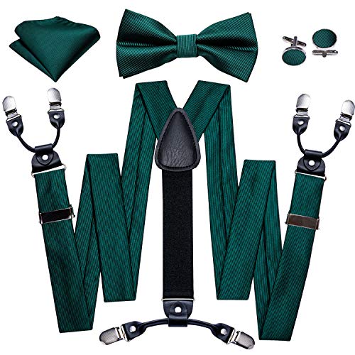 YOHOWA Men Suspenders Bowtie Set Stripe 6 Strong Clips Adjustable Y-Back Woven Brace Formal Wedding Party Tuxedo