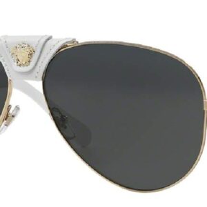 Versace VE2150Q 134187 62M Gold/Grey Pilot Sunglasses For Men For Women + BUNDLE with Designer iWear Eyewear Kit