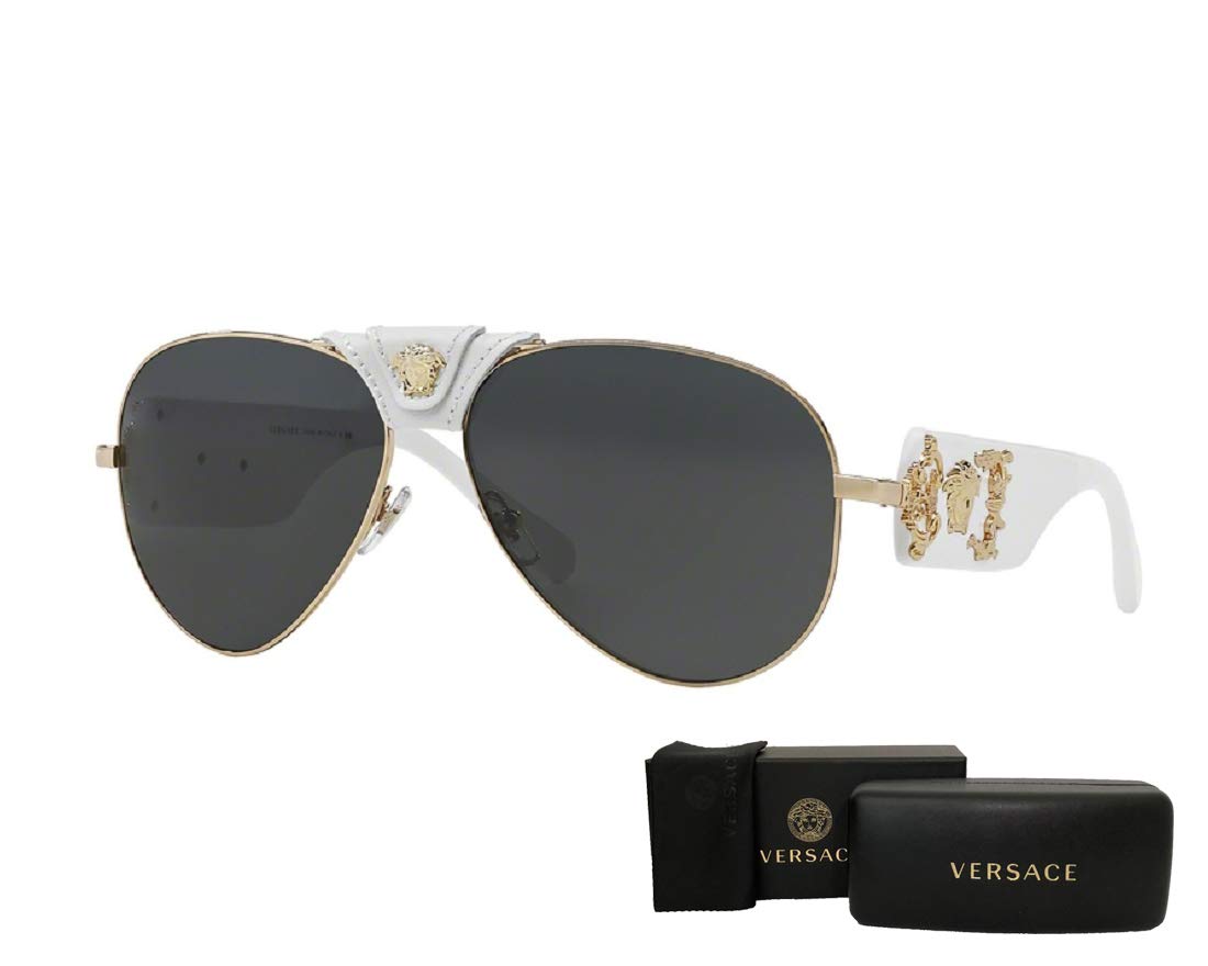 Versace VE2150Q 134187 62M Gold/Grey Pilot Sunglasses For Men For Women + BUNDLE with Designer iWear Eyewear Kit