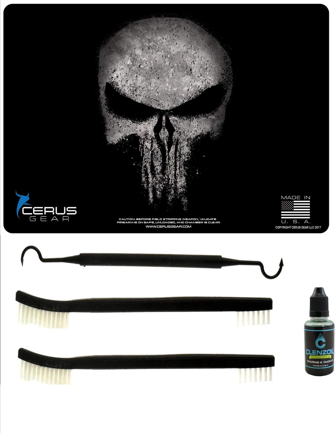 The Reaper Distresse 5 PC EDOG Cerus Gear Heavy Duty Pistol Cleaning 12x17 Padded Gun-Work Surface Protector Mat Solvent & Oil Resistant & 3 PC Cleaning Essentials & Clenzoil, Made in The USA