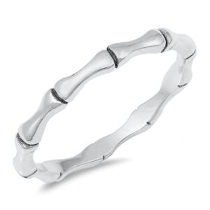 Modern Bamboo Skeleton Bone .925 Sterling Silver Band Size 4