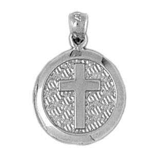 Jewels Obsession Silver Cross Necklace | Rhodium-plated 925 Silver Latin Cross In Circle Pendant with 18" Necklace