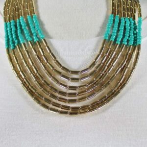 Turquoise Gold 7-Strand Layered Bib Beaded Necklace Statement Piece For Women