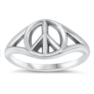 Vintage Cutout Peace Sign Hippie Symbol Sterling Silver Ring Size 7