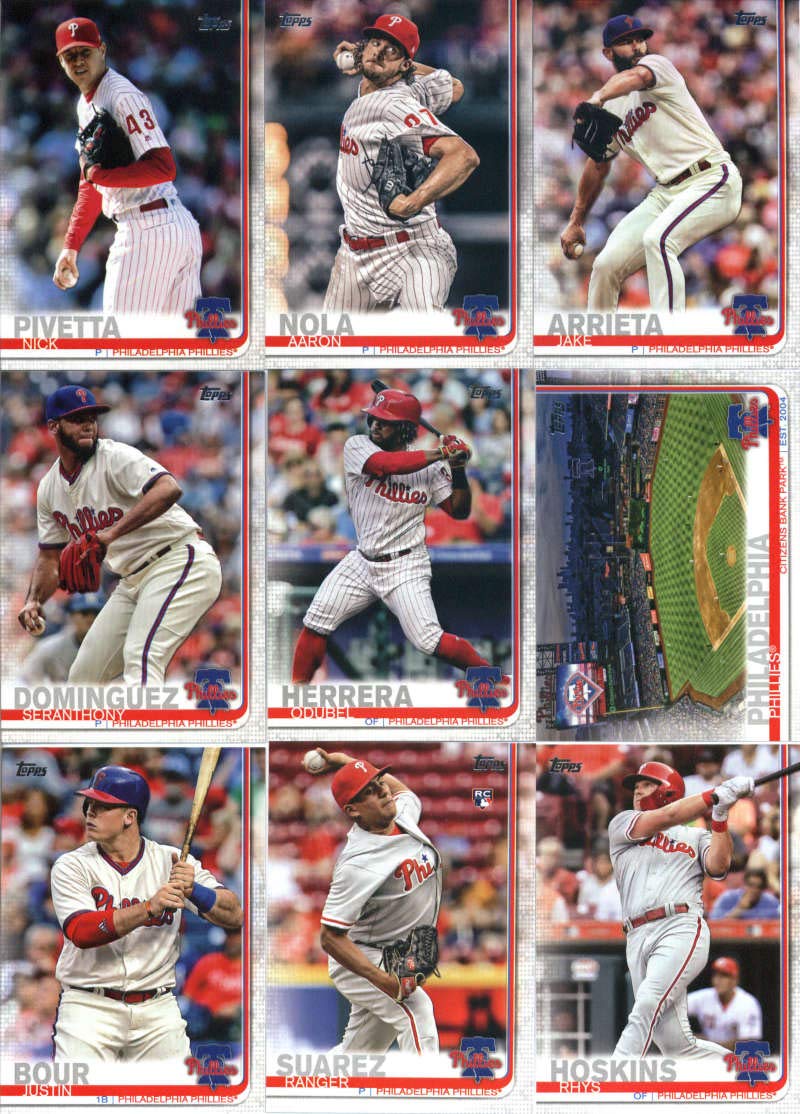 2019 Topps Master (Series 1 & 2, Update) Baseball Philadelphia Phillies Team Set of 30 Cards: J.P. Crawford(#15), Nick Pivetta(#45), Seranthony Dominguez(#127), Jake Arrieta(#144), Aaron Nola(#163), Citizens Bank Park(#187), Odubel Herrera(#224), Justin B